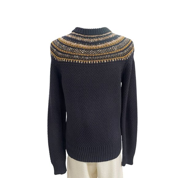 The Reeds Navy Fair Isle Sweater Women S Gold Metallic Knit Winter Cottagecore - Picture 8 of 10